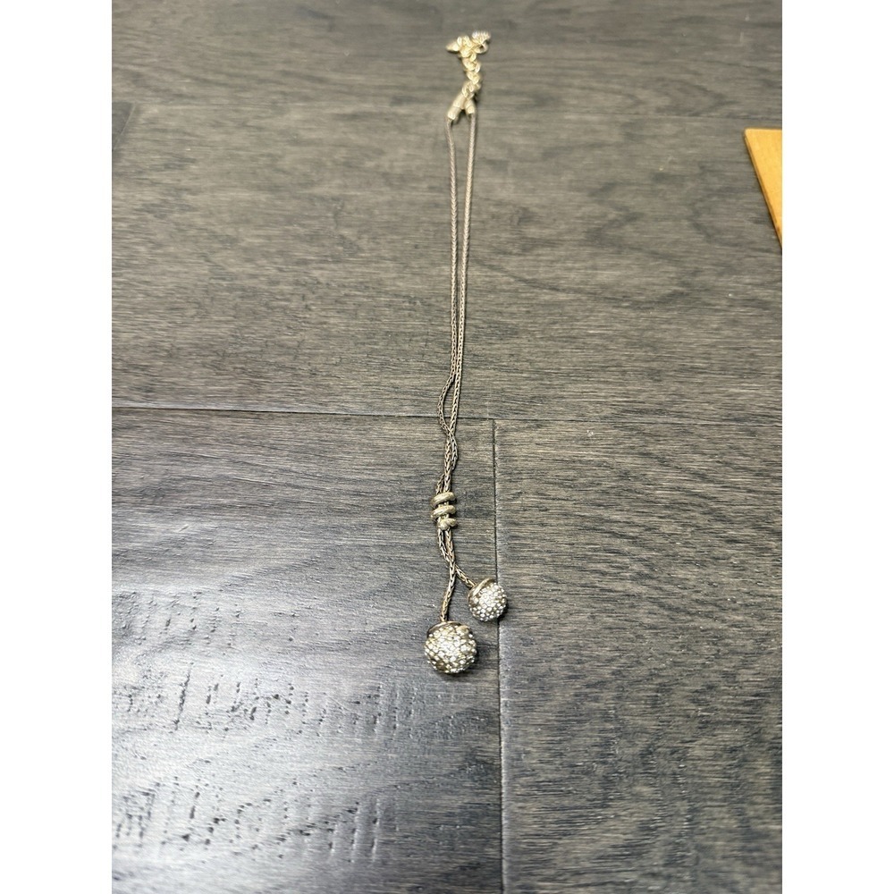 Brighton silver plated twist Lariat style Double Crystal Ball Necklace 11"